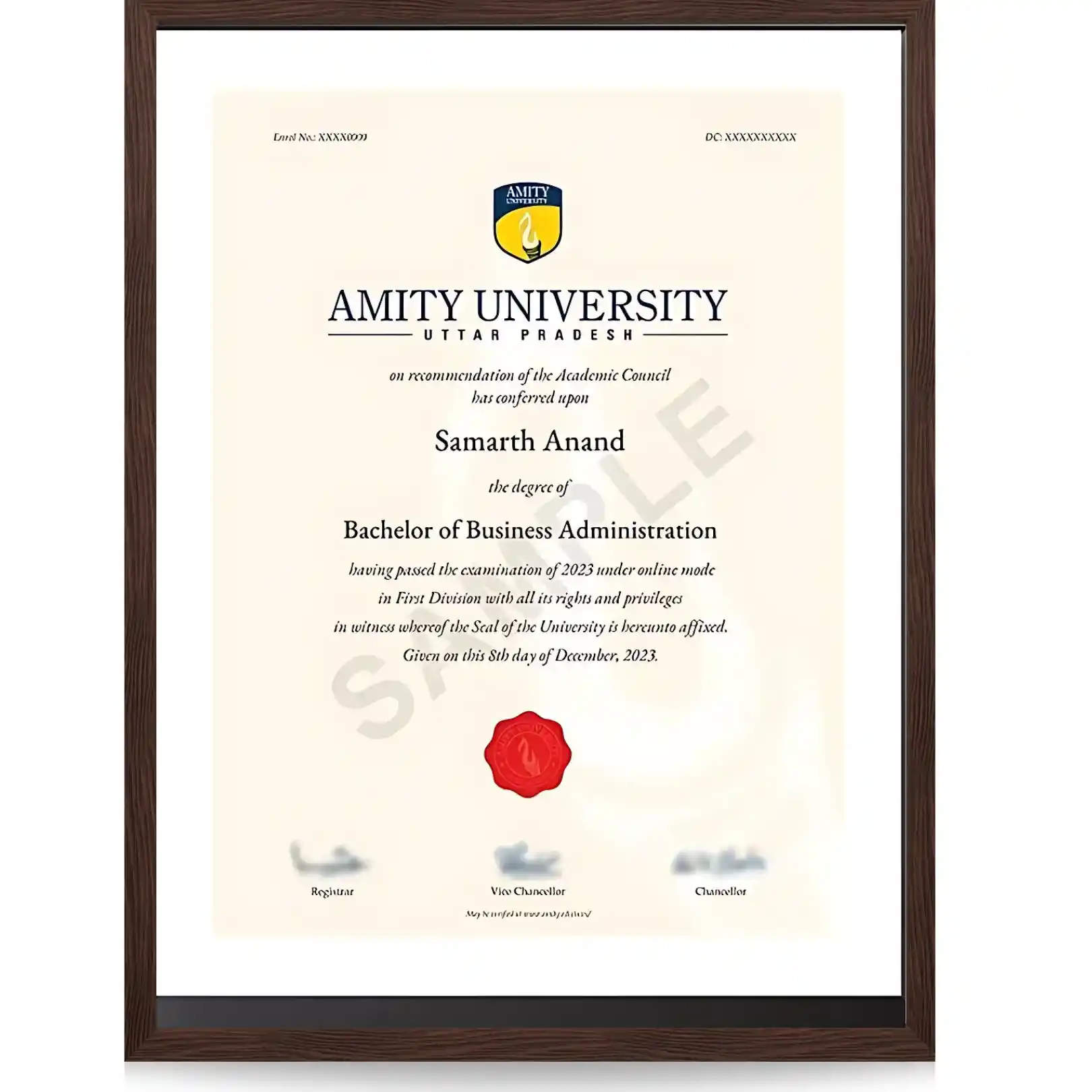 amity online bba degree sample