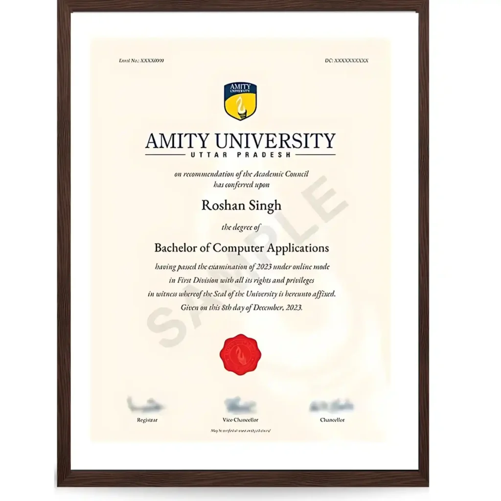 amity online bca degree sample