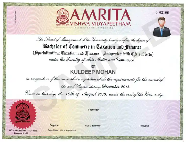 amrita online bcom degree sample